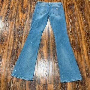 Guess 1981 Mini Flare Jeans Women's 27 Light Wash Distressed Low Rise Blue Denim